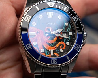 Custom Casio MDV-106/107 'duro Deapsea2' Watch Mod: Hand Painted