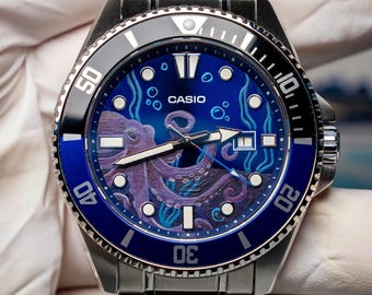 Custom Casio MDV-106/107 'duro Deapsea1' Watch Mod: Hand Painted