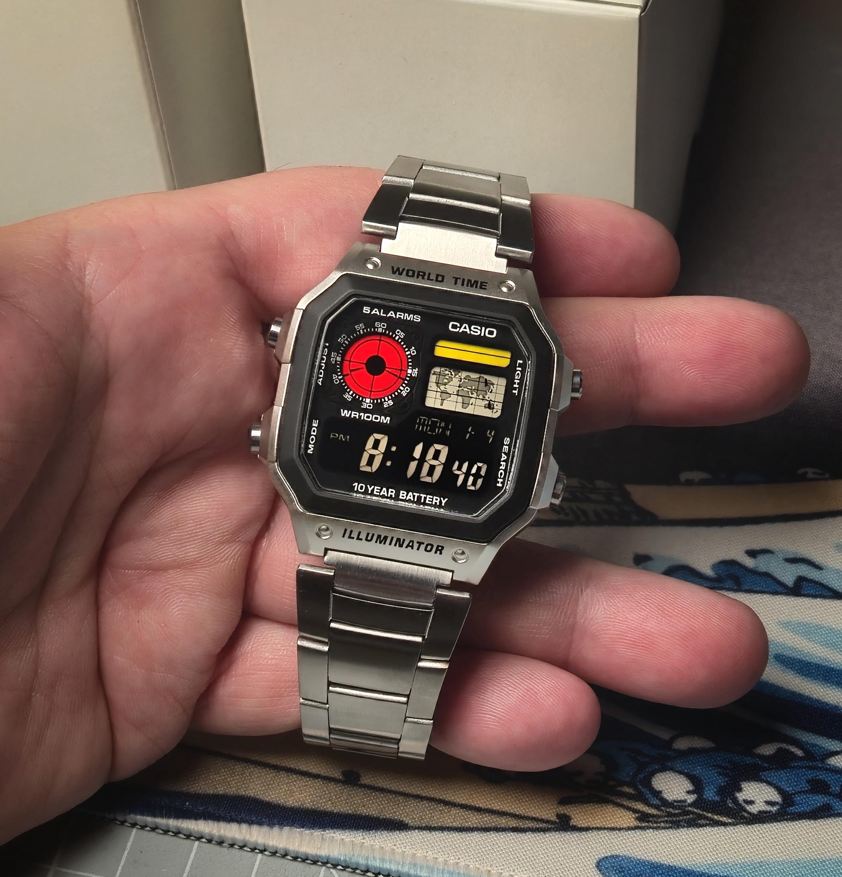 Custom Casio AE-1200 Watch: Silver Resin, Negative LCD, Hydromod