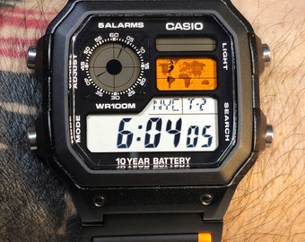 Custom Casio AE-1200 Watch: Black Case, Colored LCD, Magnetic
