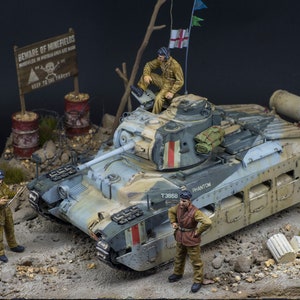 Matilda Mk.III/IV WWII British Infantry Tank diorama 1/35 on wood base with 3 figures
