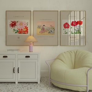 Flower Market Print, Set of 3, Japanese Wall Art, Botanical Wall Art, Floral Decor Posters, New York Poster Paris Print, Custom Wall Art Set