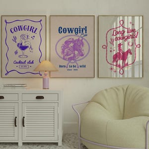 lets go girls cowgirl poster pink wall art trendy apartment decor, pink cowgirl western decor preppy print, pink room decor aesthetic poster
