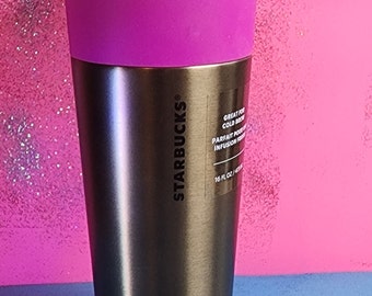 Starbucks Metal Tumbler With Magenta Rubber Grip Slide Drink