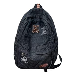 Y2K-Rucksack mit Stickerei und Patchwork-Design, Schultasche aus Canvas im Used-Look