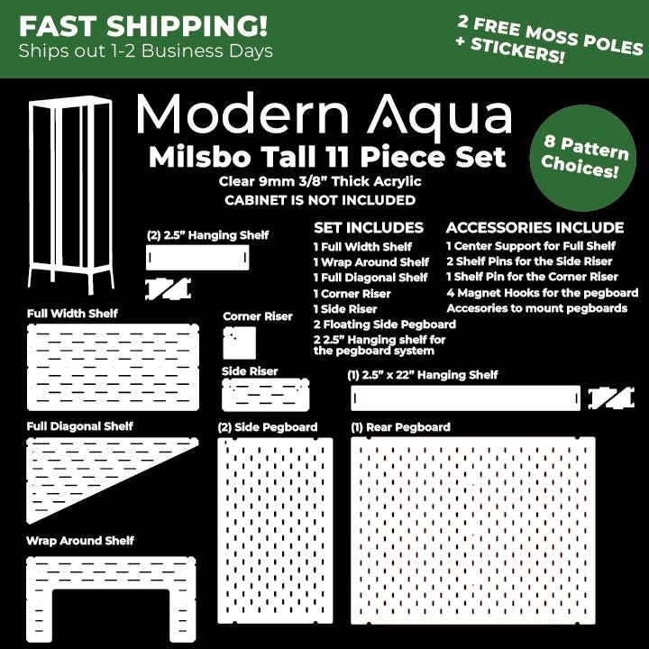 V2** Milsbo Tall 11 Piece Acrylic Shelf Set for Ikea Greenhouse Cabinet - Indoor Greenhouse to Display Plants