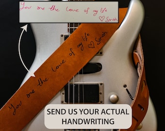 Escritura a mano en correas de guitarra, correa de guitarra de cuero personalizada única en su tipo, regalo de aniversario para él, regalo del día de San Valentín