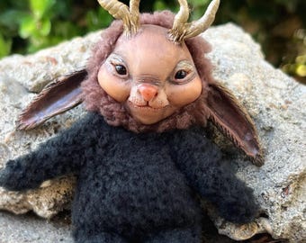 Jackalop bunny rabbit fantasy ooak toy Art Toy: Black creature