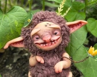 OOAK Troll goblin mushroom Art Doll: Fantasy Forest Creature, fairy