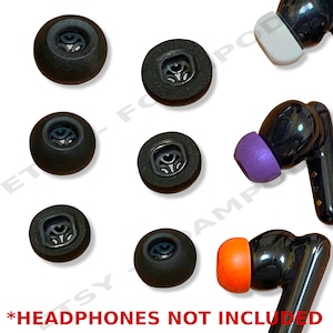 May include: Set of six black silicone earbud tips for headphones. The tips are designed to fit snugly in the ear and provide a comfortable and secure fit. *Headphones not included*.