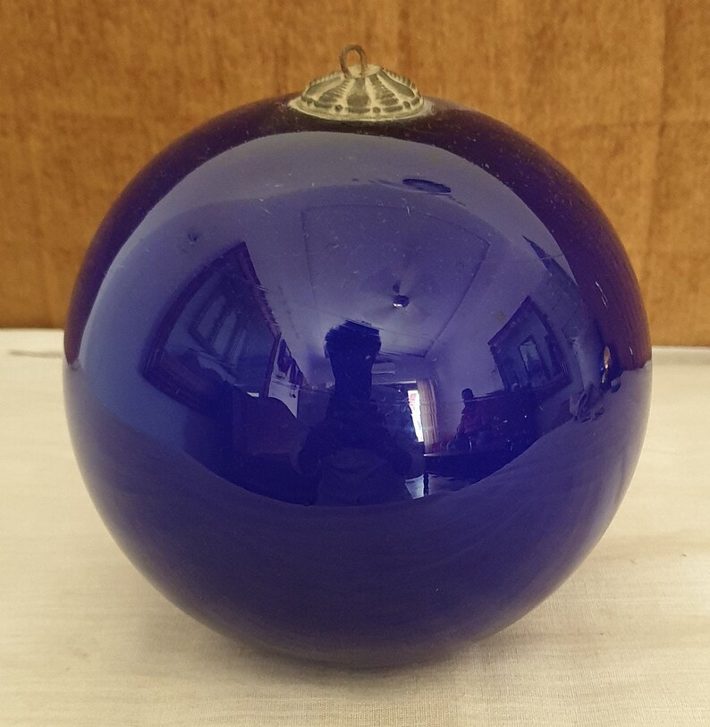 Antique Kugel Cobalt Blue Round Christmas Ornament Germany Original Old