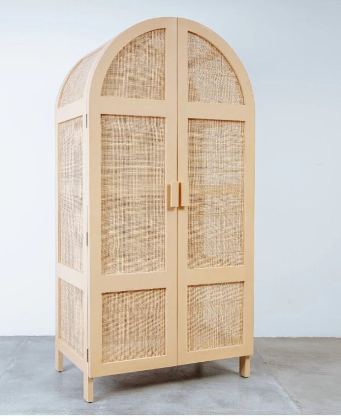 Rattan and Teak Rounded Wardrobe Cane , Home Decor Wardrobe , Cane Almirah