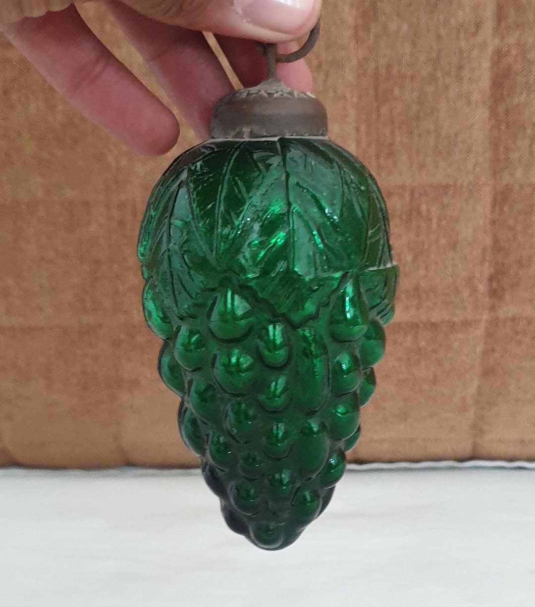 Christmas Ornament Antique Kugel Grape Shape in Green Vintage German
