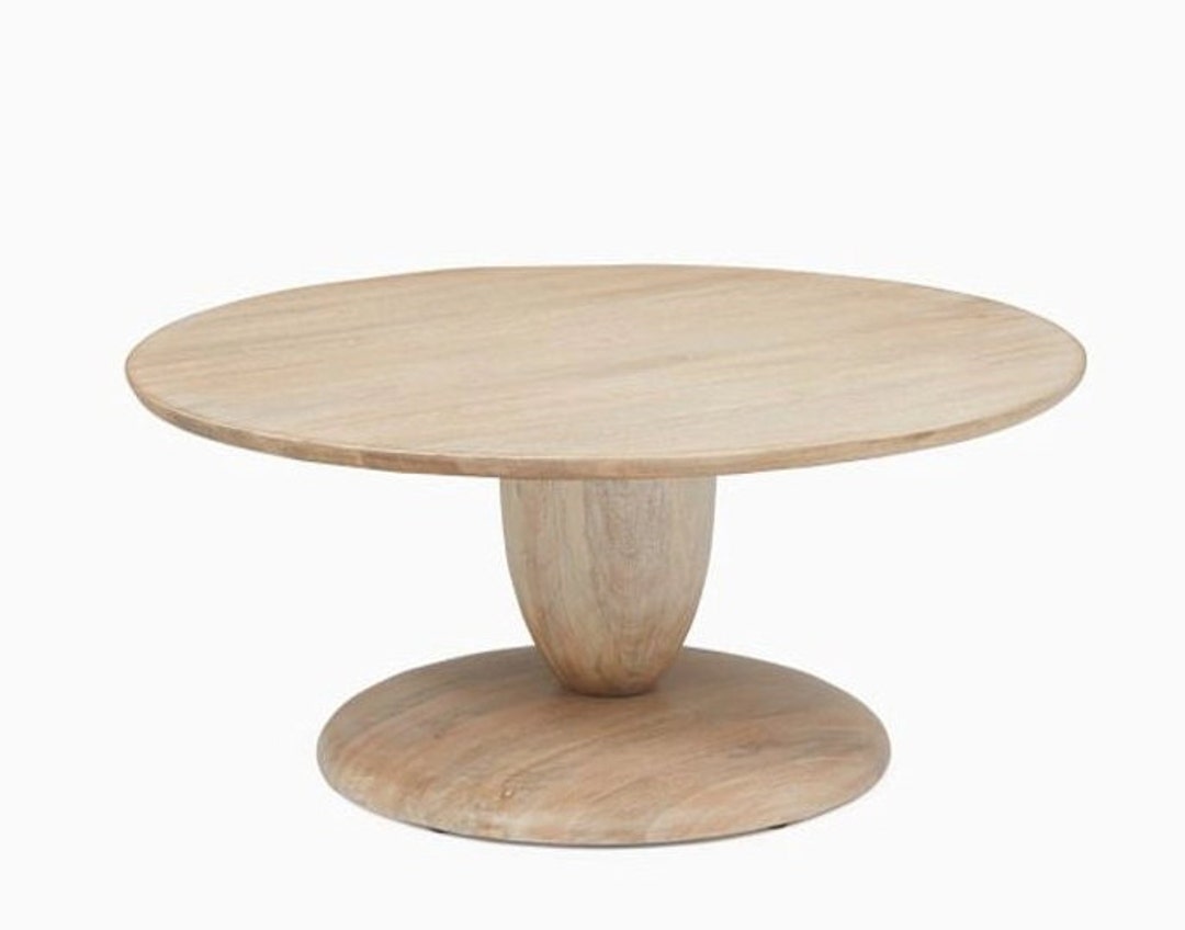 Solid Wood Pedestal Coffee Table, Cerused White , Coffee Table , Home