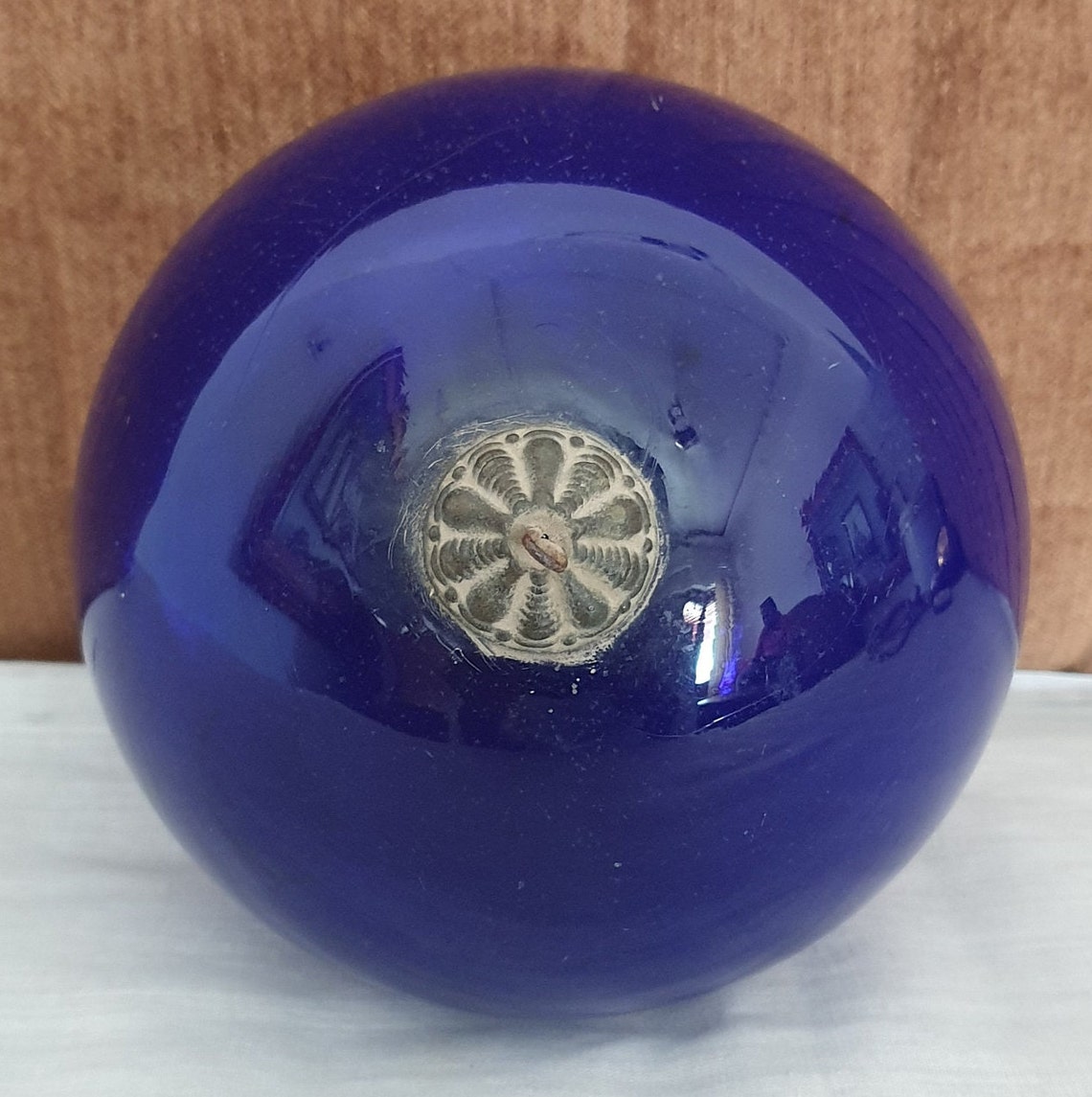 Antique Kugel Cobalt Blue Round Christmas Ornament Germany Original Old