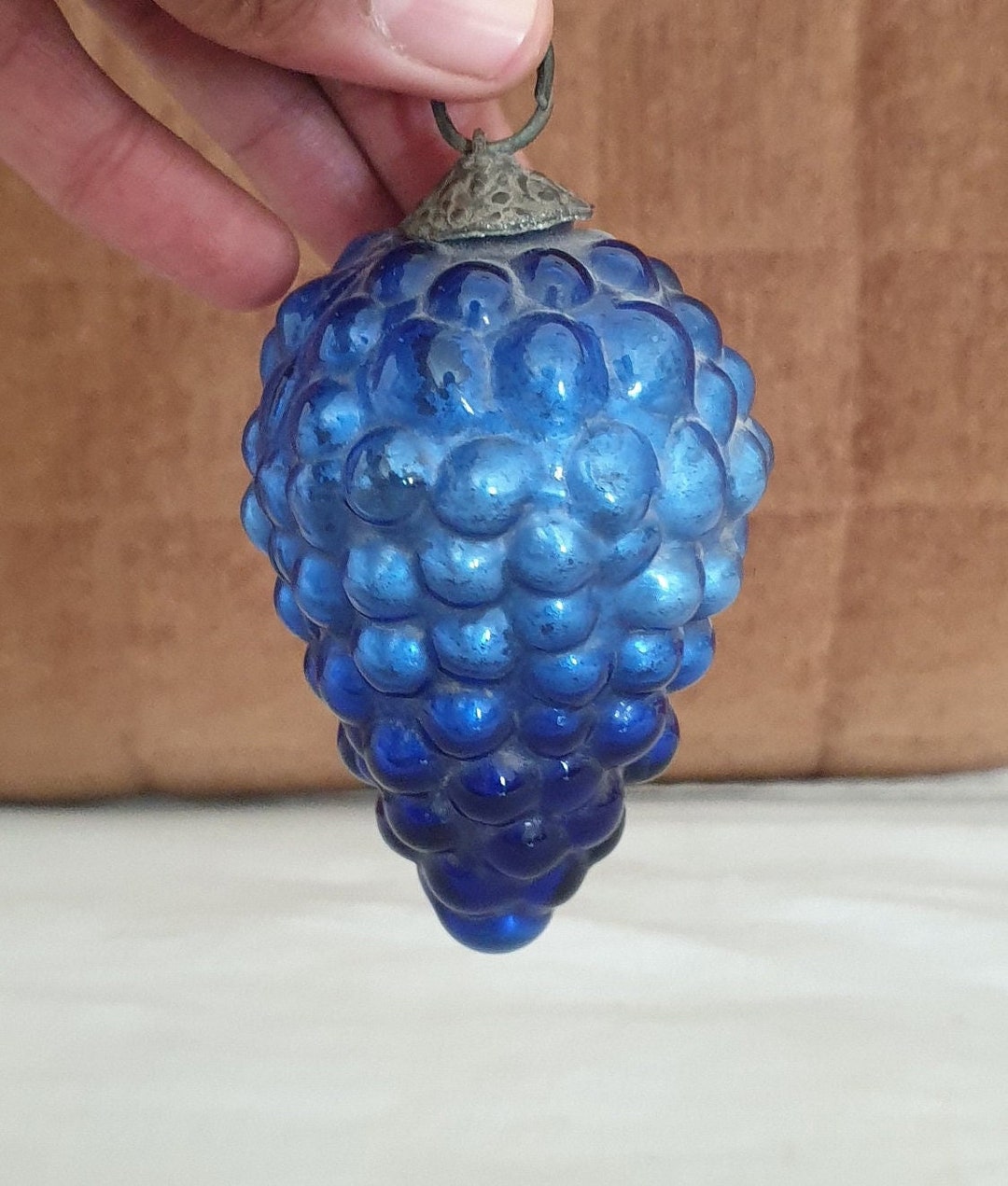 Christmas Ornament Antique Kugel Grape Shape in Blue Vintage German