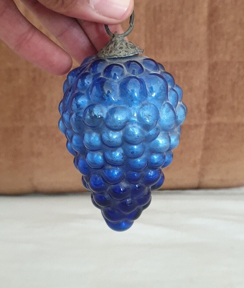 Christmas Ornament Antique Kugel Grape Shape in Blue Vintage German
