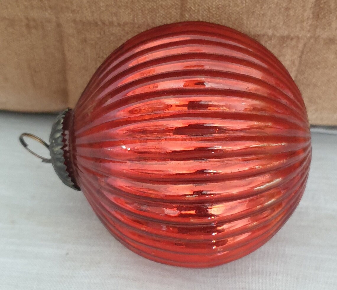 Antique Kugel Cobalt Blue Ribbed Christmas Ornament Germany Original