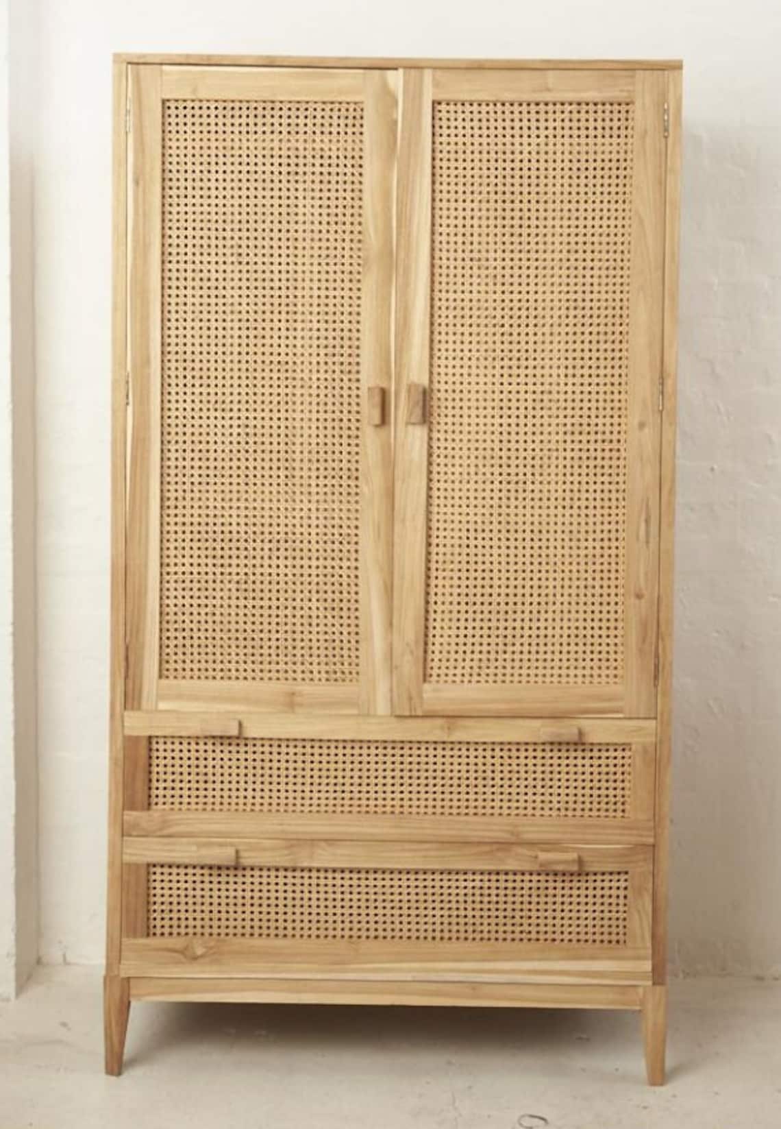 Rattan and Teak Wardrobe Cane , Home Decor Wardrobe , Cane Almirah