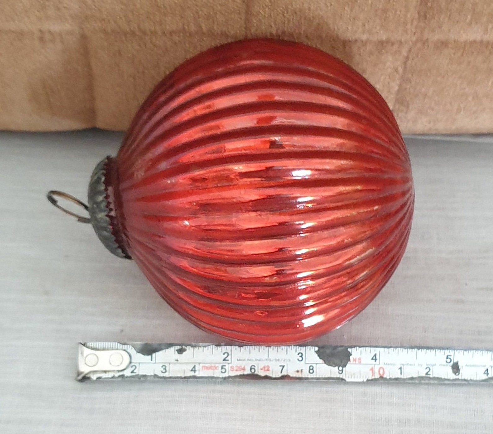 Antique Kugel Cobalt Blue Ribbed Christmas Ornament Germany Original