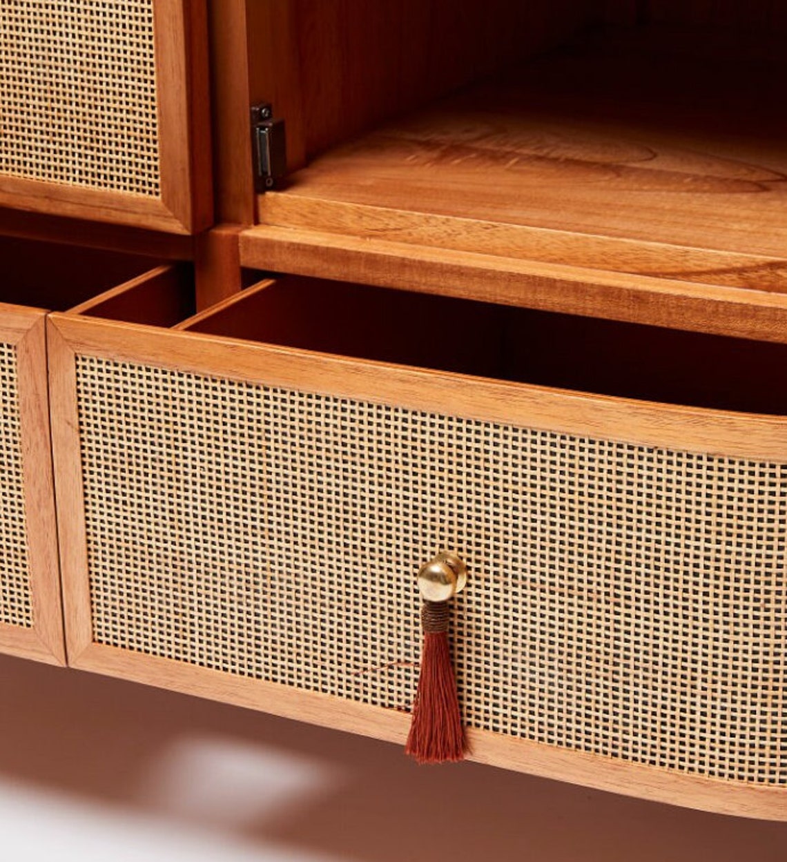 Rattan and Teak Rounded Wardrobe Cane , Home Decor Wardrobe , Cane