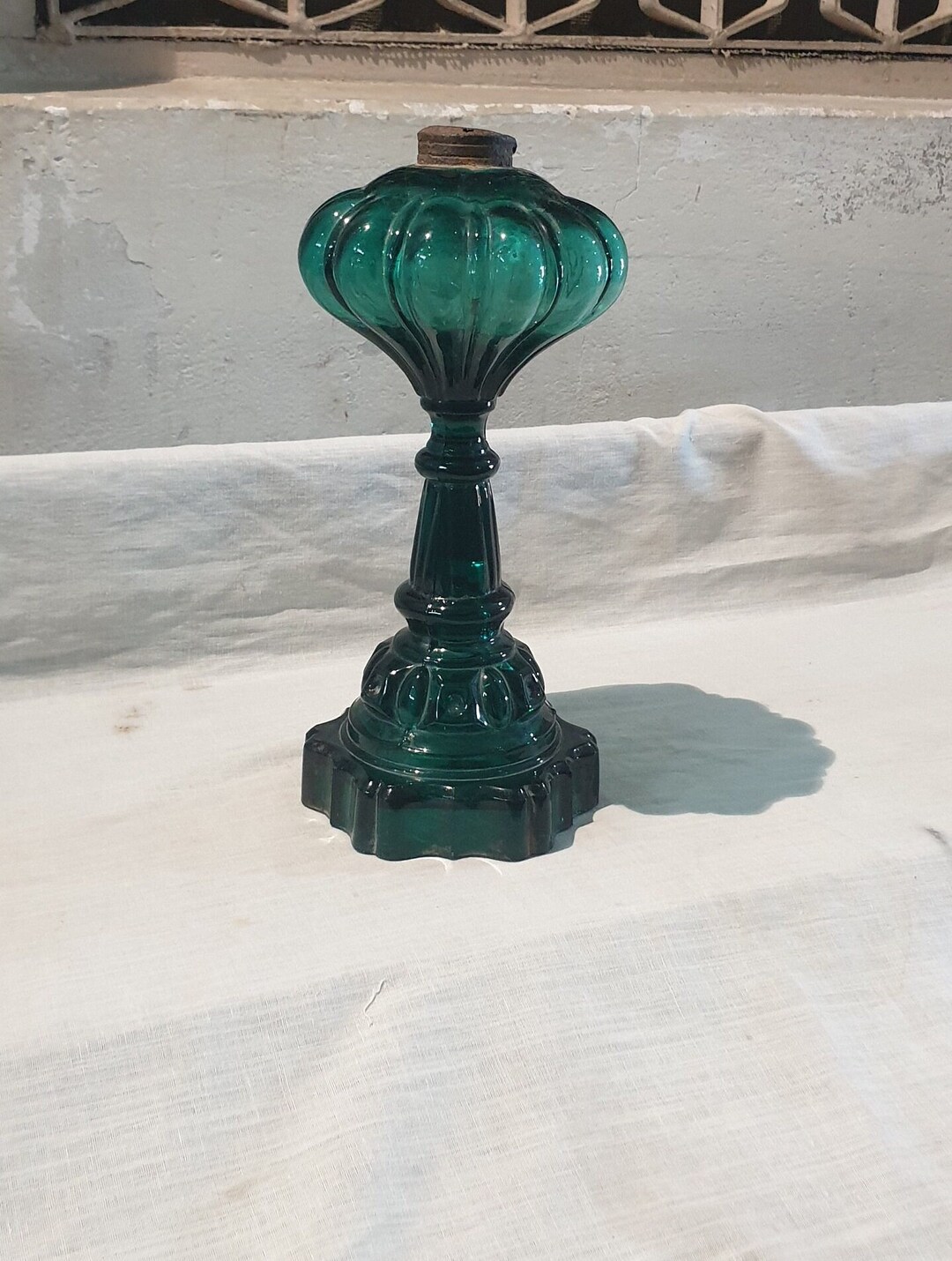 Antique Oil Lamp Candle Holder Flower Vase Dark Green Etsy