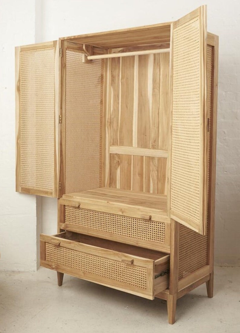 Rattan and Teak Wardrobe Cane , Home Decor Wardrobe , Cane Almirah