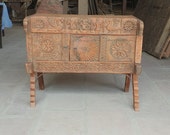 Hand Carved Storage Trunk, Chest Box, Indian Handmade wooden Table,Storage Unit, Bohemian and Vintage Indian Furniture in Distressed finish