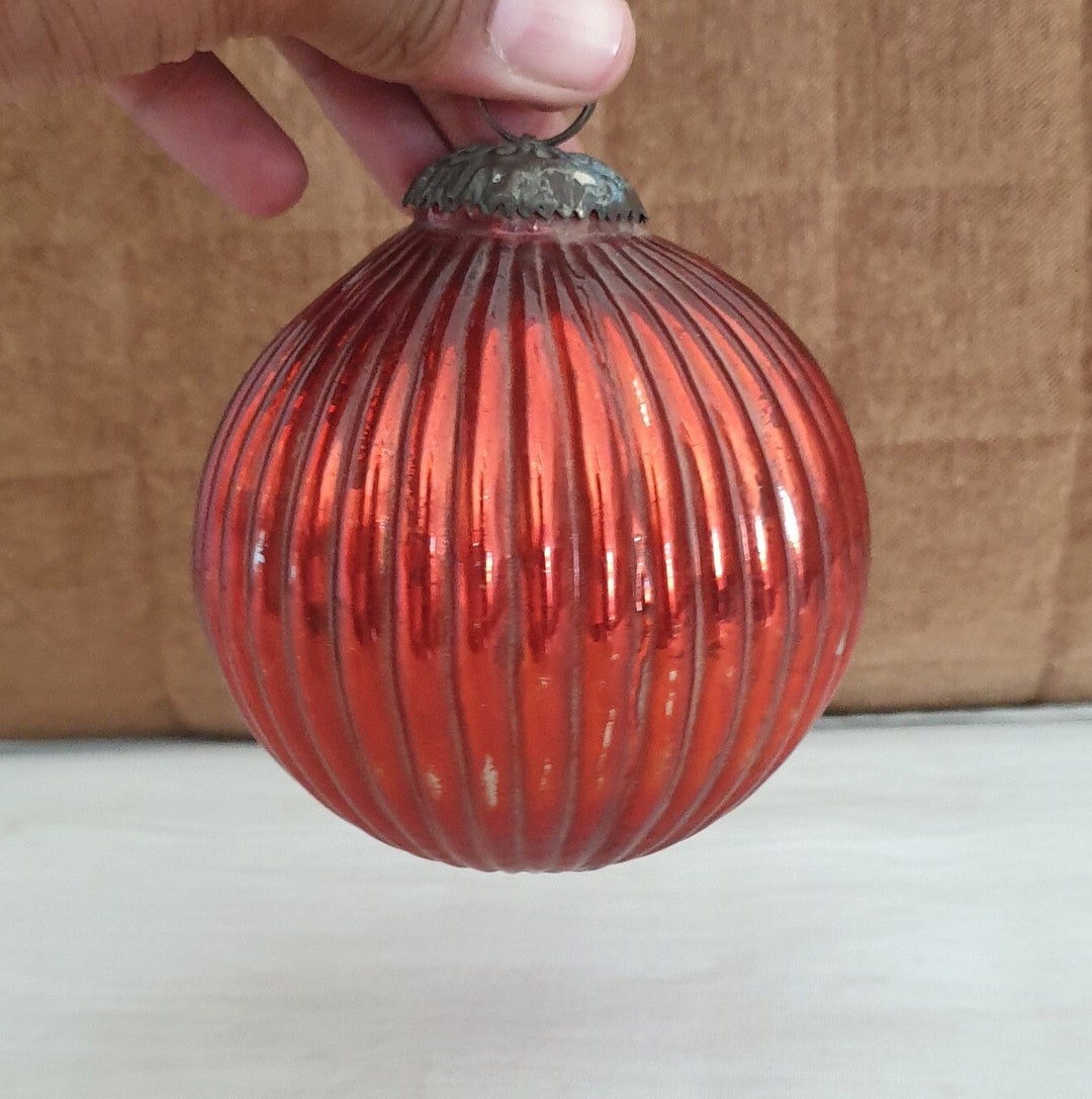 Antique Kugel Cobalt Blue Ribbed Christmas Ornament Germany Original