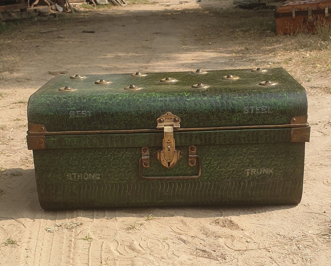 Iron Trunk Box Antique Old Vintage Brass Lock Trunk Storage Etsy