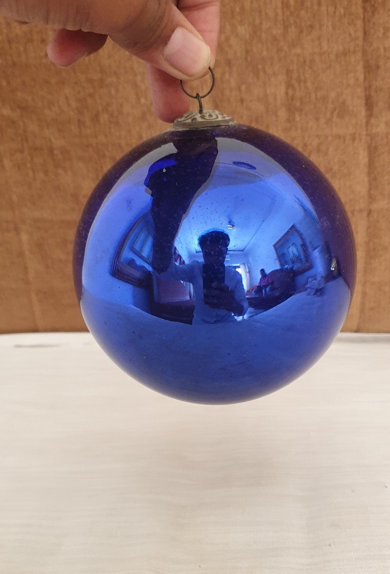 Antique Kugel Cobalt Blue Round Christmas Ornament Germany Etsy