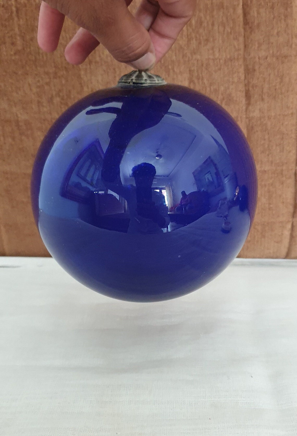 Antique Kugel Cobalt Blue Round Christmas Ornament Germany Original Old