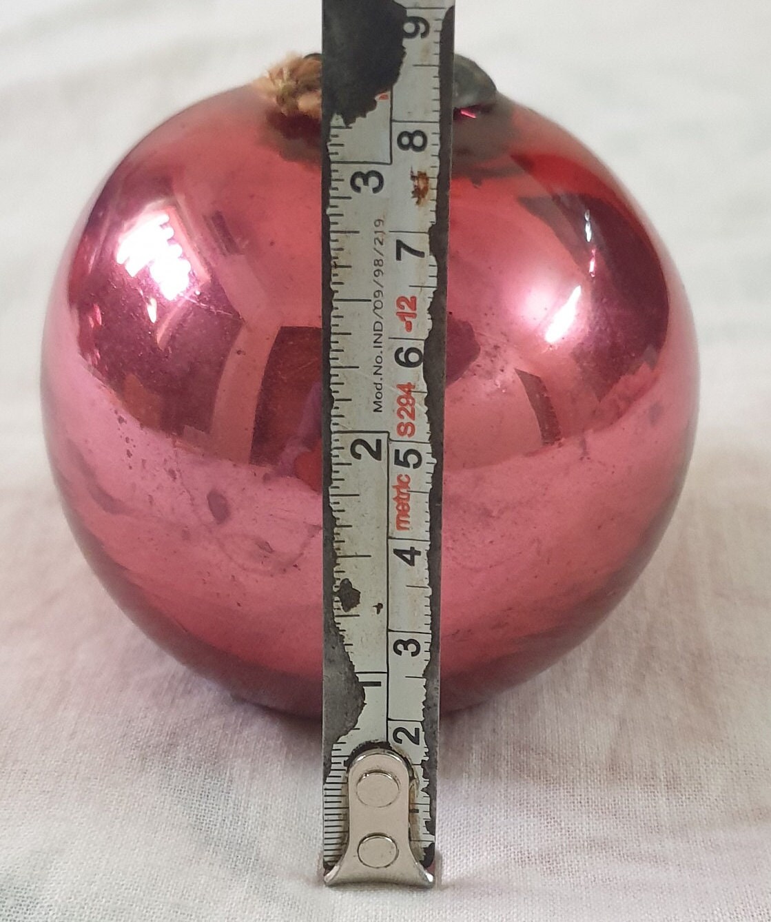 Antique Pink Glass German Kugel 1.8 Christmas Ornament Beehive Brass Cap  379