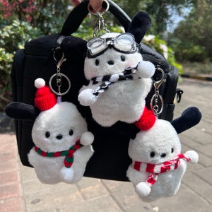 Sanrio Plush Toy Keychain,Cute Cartoon Pochacco Plushie Doll Backpack Charm,Keyring Accessories Pendant Girls Birthday Gifts