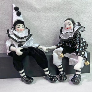 Cute Clown Porcelain Dolls,Black White Toys Home Desktop Decorative,Painted Face