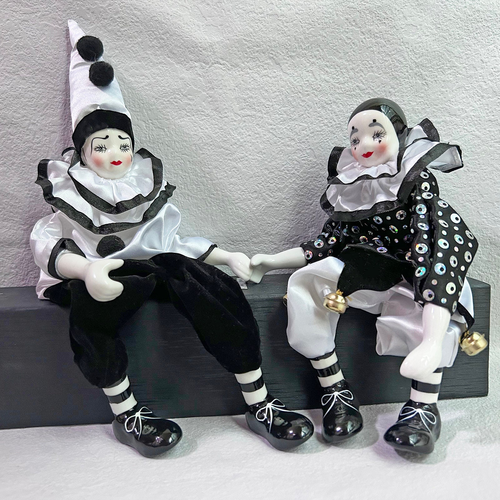 Cute Clown Porcelain Dolls black White Toys Home Desktop