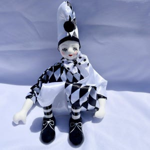 Cute Black White Clown Doll,Porcelain Doll Artwork,Desktop Decorations Gift For Her