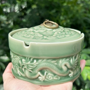 Vintage Ceramic Carved Ashtray, Home Living Room Desktop Ashtray,Birthday Gift For Him