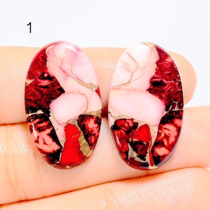 Natürliches rotes Büffel-Kupfer-Türkis-Paar Cabochon, abgestimmter lila Türkis-Edelstein, Mix-Form-Türkis-Paar, Schmuckherstellung Stein