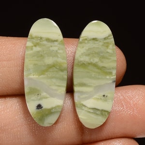 Paire de cabochons de serpentine naturelle, paire de pierres précieuses serpentines de forme ovale Paire de pierres serpentines polies de forme ovale 27 x 10 x 3 mm 23 carats
