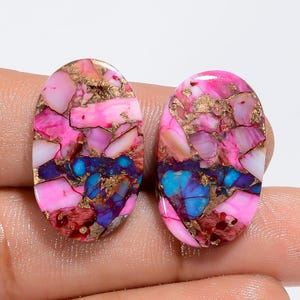 Paire de pierres précieuses en vrac cabochon de forme ovale turquoise huître naturelle pour faire des boucles d'oreilles 25 Ct 24X15X3 mm (La paire comme sur la photo)