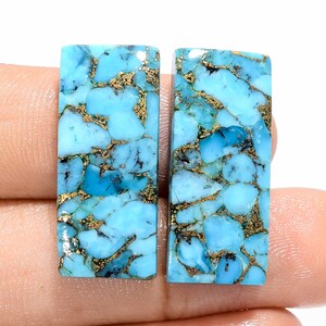 Cabochon di coppia di turchesi blu naturali, pietra preziosa di turchese blu abbinata, coppia di turchesi di forma rettangolare, pietra per gioielli, regalo per lei