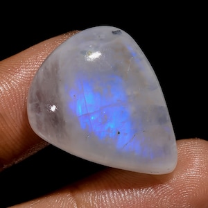 Pietra di luna arcobaleno naturale di fuoco, pietra di luna blu fuoco, pietra di luna a forma di goccia, cristallo, 25 x 19 x 9 mm, 35 carati