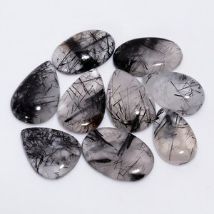 Pedra preciosa de quartzo rutilo preto natural 9 peças lote 21x13 25x17 mm tamanho mix forma rutilo quartzo cabochão lote mix forma lote (pedras como imagem