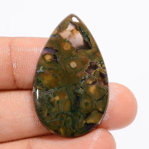 Cabochon de rhyolite naturelle en forme de poire, pierre précieuse en vrac, taille de pierre de rhyolite de forêt tropicale 34X21X4 mm poids 25 carats pour la fabrication de bijoux
