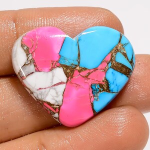 Natuurlijke suikerspin roze koperen hartvorm cabochon losse edelsteen voor het maken van sieraden 22 kt. 22 x 27 x 5 mm (steen als foto)