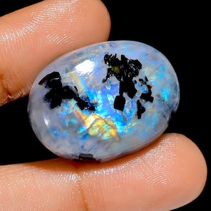 Natuurlijke regenboogmaansteen ovale cabochon losse edelsteen voor het maken van sieraden 50 kt. 27 x 19 x 8 mm (steen als afbeelding)