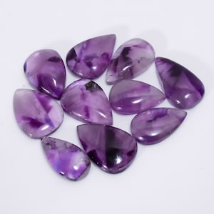 Lotto di ametista naturale trapiche, lotto da 10 pezzi, dimensioni 20 x 13, 23 x 16 mm, ametista a forma di pera, lotto di pera viola, pietra come immagine