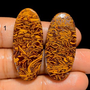 Paire de cabochons en jaspe Mariam naturel, paire de pierres précieuses en vrac Paire de pierres précieuses en jaspe Mariam et pierre polie Pierre de calligraphie Boucles d'oreilles faisant de la pierre