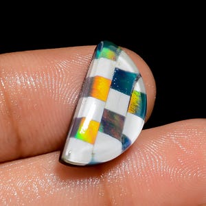 Aurora Opal Checker Cabochon Edelstein D Form Cabochon Loser Edelstein für die Herstellung von Schmuck 8 Ct. 18X8X5mm (Stein wie Abbildung)